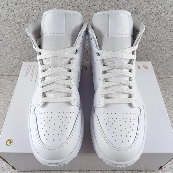 Nike Air Jordan 1 Mid Triple White Sneakers Shoes - Picture 3 of 12